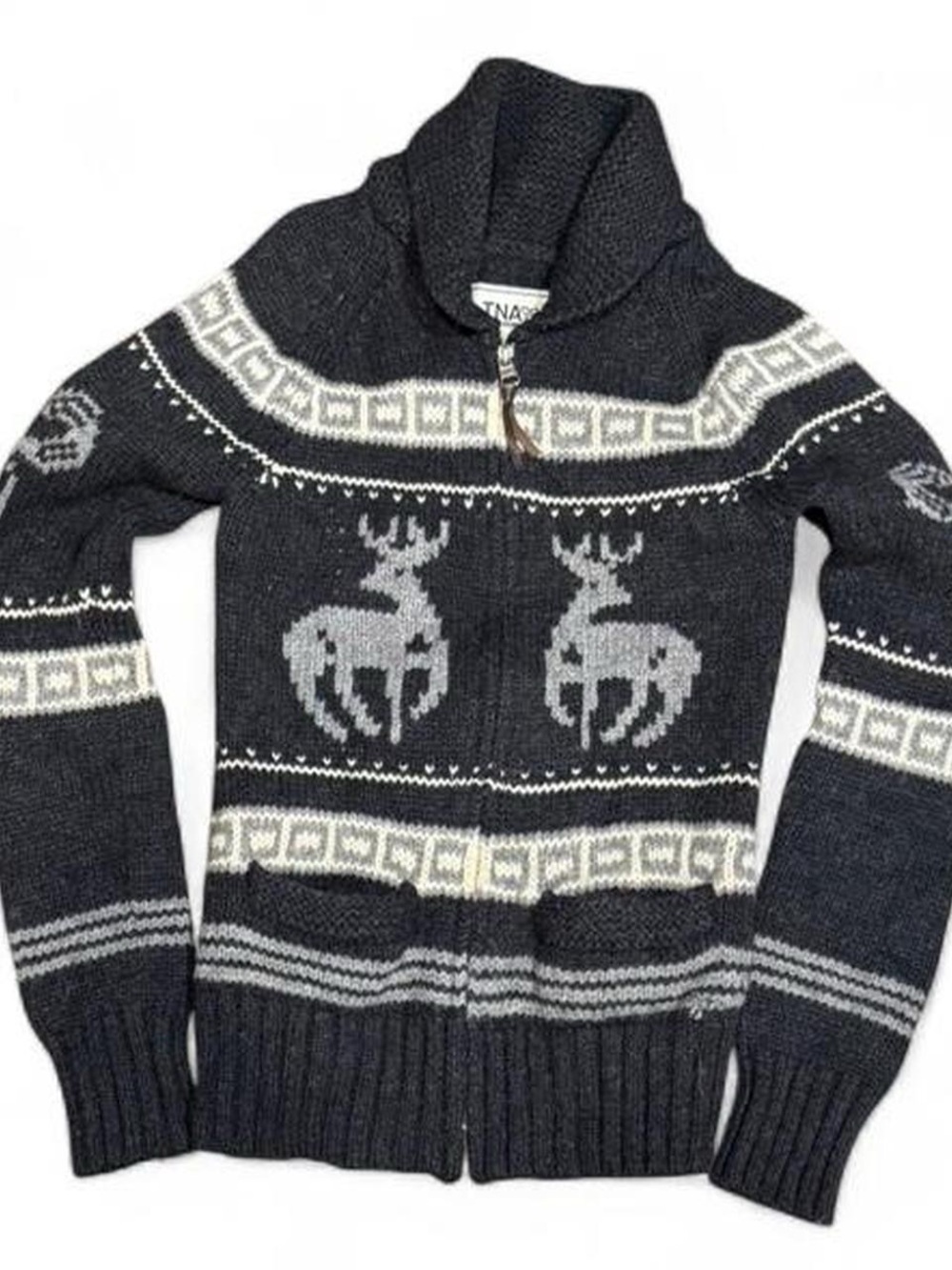 Y2K Tna Aztec Mockneck Slim Fit Zip Up Knit Sweater
